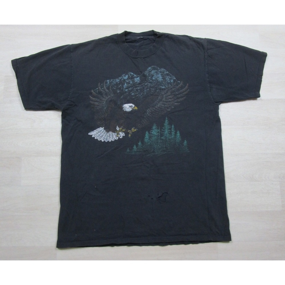 Vintage 90s Bald Eagle T-Shirt Men's (L) LSJ Nature Outdoor Distressed Faded